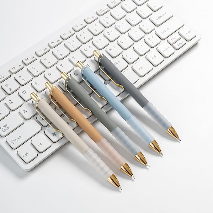 Linbsunne Ballpoint Pens Black Medium Point 1mm Pen with Super Soft Grip Ball Point Pen for Men Women Retractable Pens (gold-12 pcs)