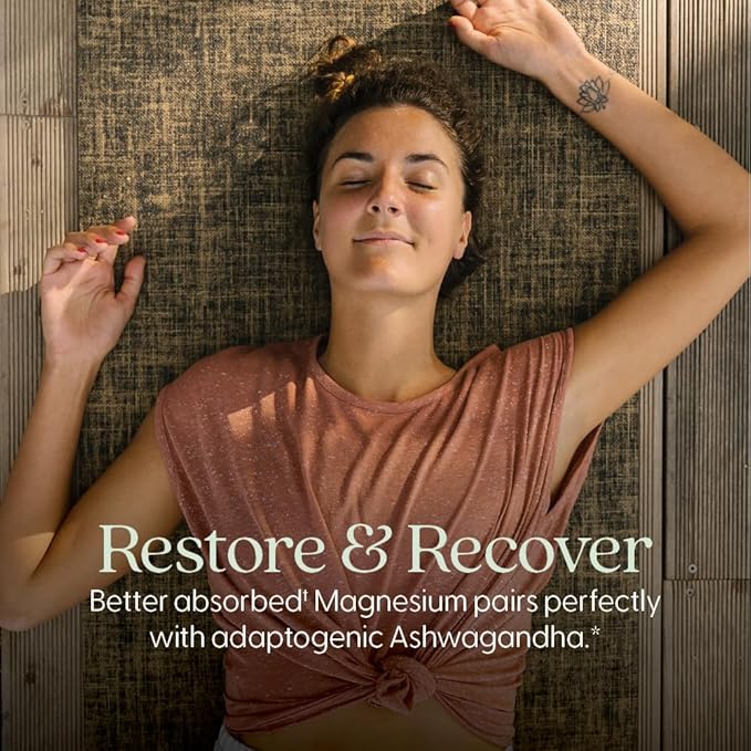 New Chapter Magnesium + Ashwagandha Supplement, 325 mg with Magnesium Glycinate for Muscle Relaxation & Recovery, Heart, Nerve & Bone Health, 2.5X Absorption, Non-GMO - 60 ct (2 Month Supply)