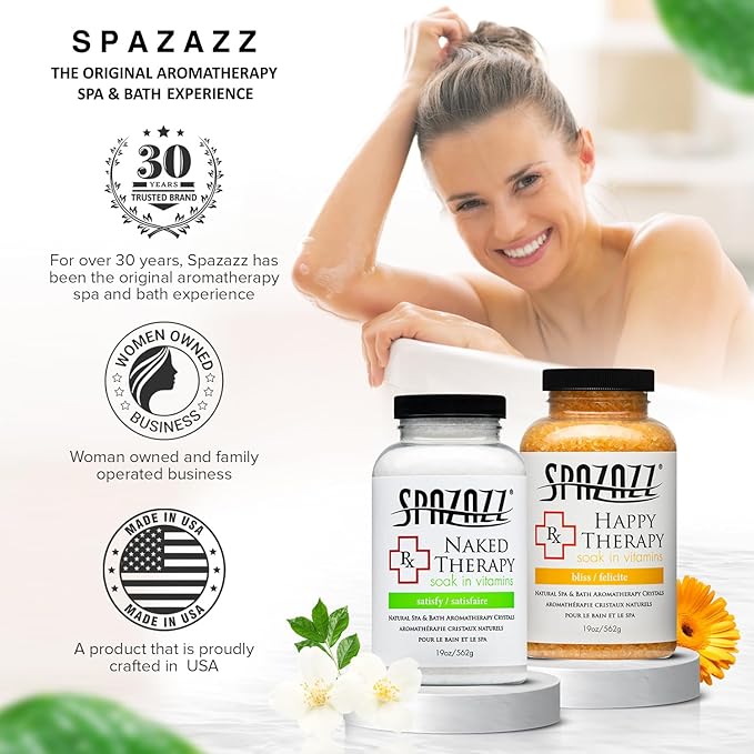 Spazazz Hot Tub Aromatherapy Bath Salt Crystals 2 Pack- Happy and Naked Therapy 19 oz Jars Plus a Spazazz Rubber Duck- Relaxing Hot Tub Aromatherapy Bath Salts- Safe for All Spa and Hot Tub Equipment