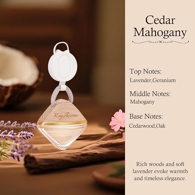 Premium Hanging Car Air Freshener, Long Lasting Car Fresheners with Essential Oil Cars Diffuser for Men & Women | Non-Toxic | Cedar Mahogany | Adjustable Rope Diffusers for Cars Home Office