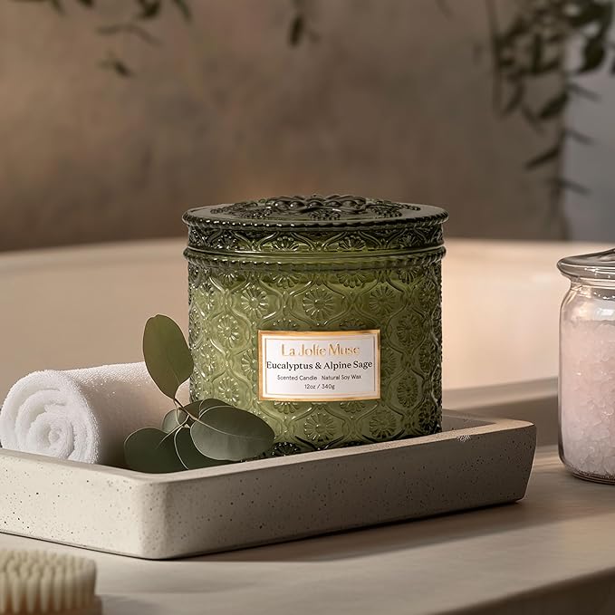 LA JOLIE MUSE Eucalyptus & Alpine Sage Candle - Eucalyptus, Sage, Lavender | 12 oz Large 2-Wick Soy Wax Candle | 60 Hours Clean Burn | Aromatherapy Candle | Gift-Ready for Hosts & Gatherings