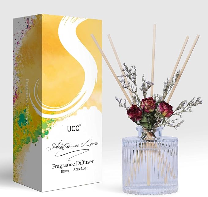UCC Reed Diffuser Set, 3.38 oz Autumn Love Premium Scented Diffuser with Flower Sticks Home Fragrance Reed Diffuser for Bathroom Shelf Decor