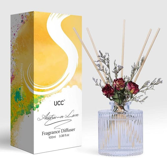 UCC Reed Diffuser Set, 3.38 oz Autumn Love Premium Scented Diffuser with Flower Sticks Home Fragrance Reed Diffuser for Bathroom Shelf Decor