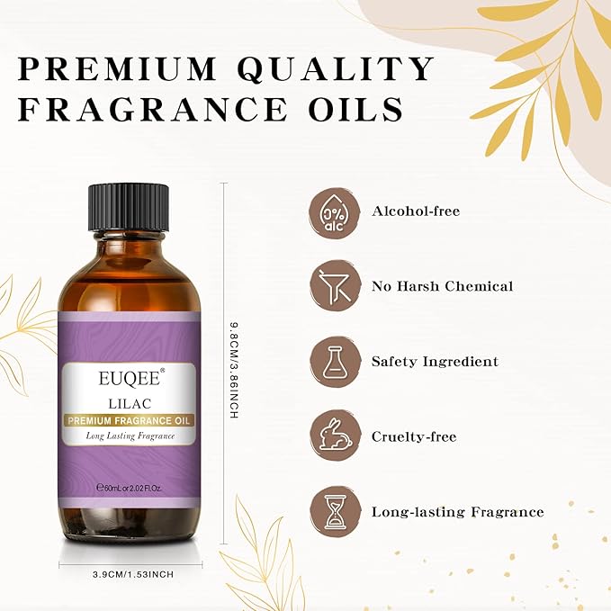EUQEE Lilac Fragrance Oil, 60ml Premium Lilac Essential Oils Scented Oil with Glass Dropper for Diffusers, DIY Soap & Bath Bombs (2.02 Fl oz)