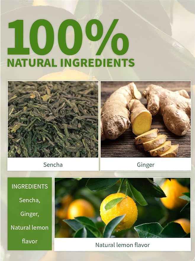 TeeLux Lemon Ginger Green Tea, Zesty Ginger, Refreshing Natural Lemon Flavor, Brisk Sencha Green Tea, Low Caffeine, 100 Count