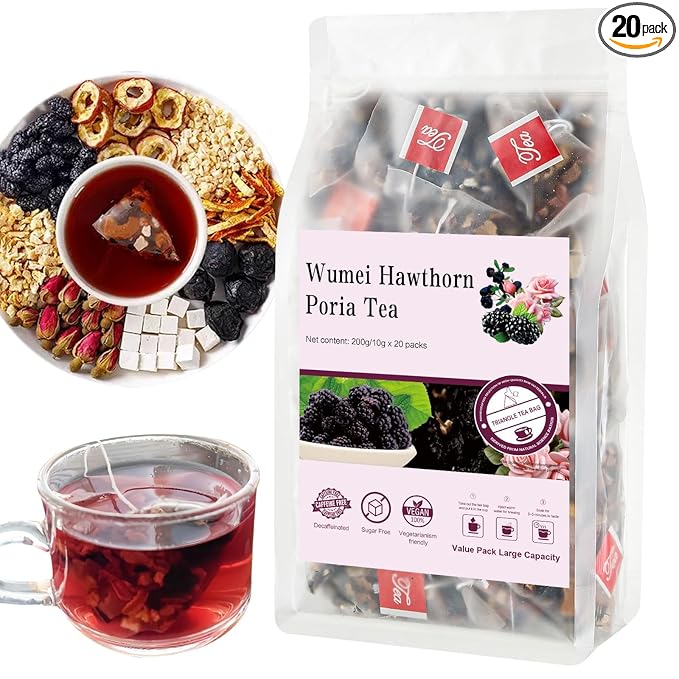 AISDWH Hawthorn Tea - 20 Herbal Tea Bags, Digestive Support, 7 Natural Ingredients incl. Hawthorn & Hibiscus for Heart Health, Caffeine-Free Daily Tea for Men & Womenv