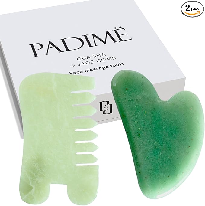 Padime 2 pcs | Scalp Massager Comb + Jade Gua Sha Scraping, Multifunctional Handheld Anti Stress, Massage Tool for Face and Body Treatment, Scalp Stimulator Jade Comb, Green Aventurine Gua Sha Gift