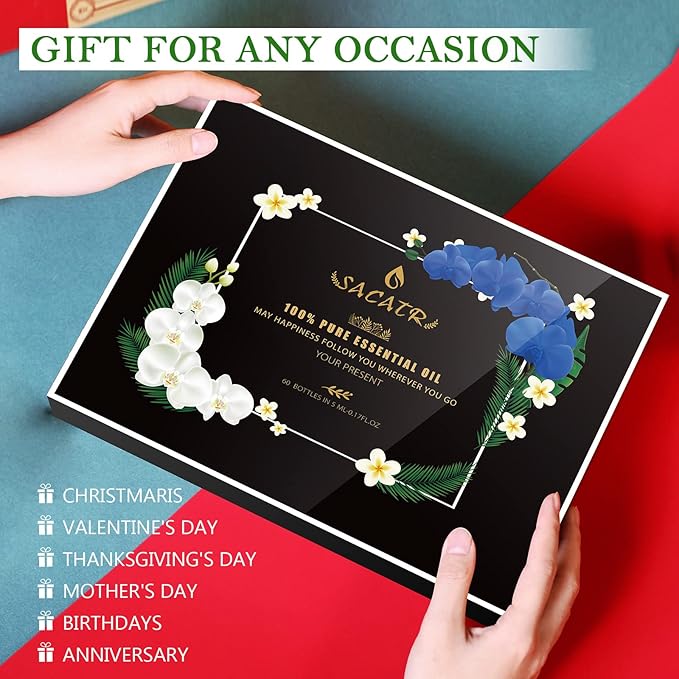 Premium Essential Oils Set - Pure Essential Oils-Perfect for Diffuser, DIY Candle and Soap Making(60x5 ML)