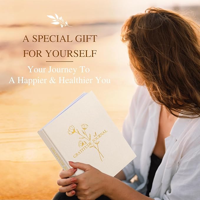 Lanpn Daily Gratitude Journal for Woman Men, 4 Month Mindfulness & Affirmation Planner, 7.8"x9.2" The 5 Minute Grateful Diary, Guided Reflection with Positivity Prompts Undated Notebook, Beige