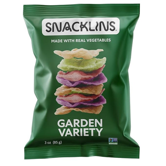 SNACKLINS Plant Based Crisps - Garden Variety - Vegan Healthy Snacks - Gluten Free, Grain Free, Plant Based Crisps, 100% Kosher For Passover, Low Calorie - No Added Sugar, Crunchy, Puffed Snack - 3oz Bag