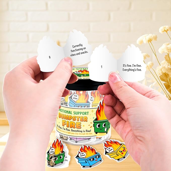 Emotional Support Dumpster Fire – Funny Dumpster Fire Gifts - 60 Positive Dumpster Fire Daily Affirmation Cards Jar – Coworker Leaving Gifts For Women - Funny Farewell Gift For Coworkers