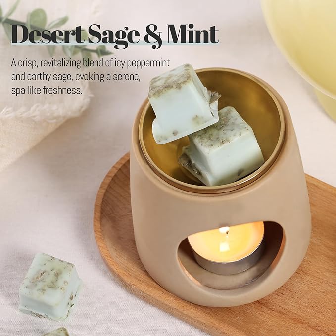 DEVI Scented Wax Melts, Natural Soy Wax Cubes Strong Scent -Peppermint & Sage - Long Lasting Scented Melts for Warmer, 4 Pack(24-Cubes)