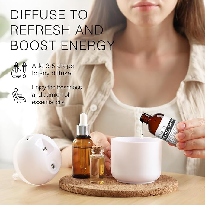 Eucalyptus Essential Oil, Premium Grade Pure Eucalyptus Oils 100ML, 100% Natural Aromatherapy Essential Oil for Shower, Hair, Skin, Diffuser, Massage, Candle, Soap, Bath Bombs Making