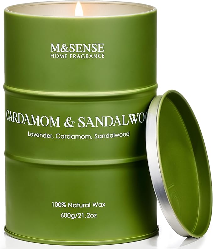 M&SENSE Cardamom Sandalwood Large Soy Scented Candles, Natural Organic Clean Burning Candles 21.2oz 120 Hours Long Lasting, Relaxing Aromatherapy Candles Gifts for Stress Relief