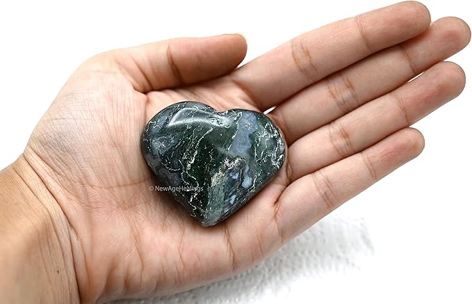 Amazing Gemstone Moss Agate Crystals and Healing Stones - Large Palm Stone Crystals Piedra - Crystal for Good Luck, Balanced Positive Energy, Meditation - Unique Stocking Stuffers, Gifts for Women