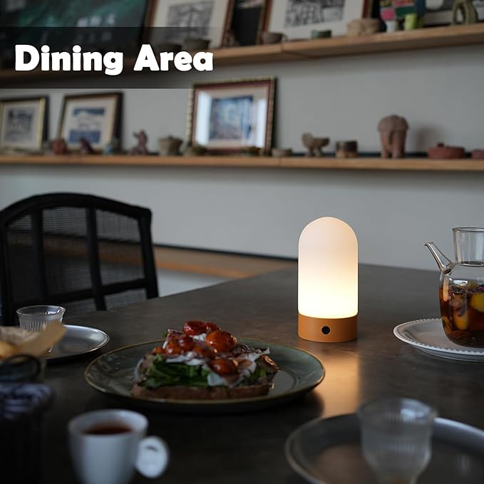 Battery Operated Shower Lamp Waterproof, Small Portable Cordless Table Lamp Rechargeable, Touch Dimmable Mood Light for Home/Patio/Dining/Outdoor (Khaki)