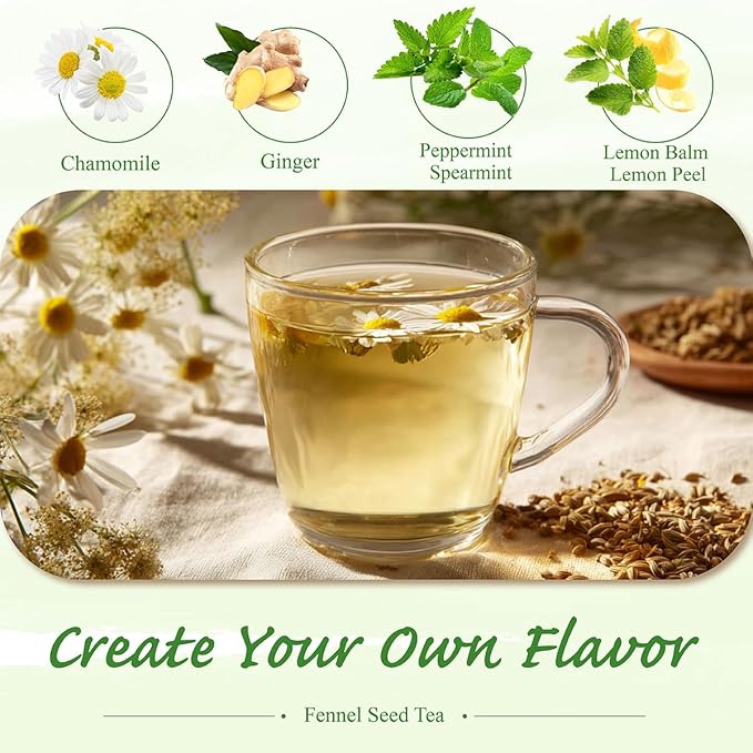 WT WEETEE Fennel Tea Bags 100 Count, 100% Natural & Pure Fennel Seeds Tea, Smooth & Sweet, No Sugar, Caffeine-Free