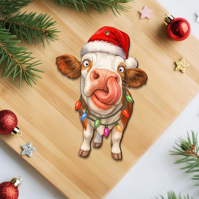 Farmhouse 2 Side Printed Wooden Ornament, Farm Animal Tree Decoration, Dairy Cow Ornament, Holiday Hanging Keepsake Gift for Christmas