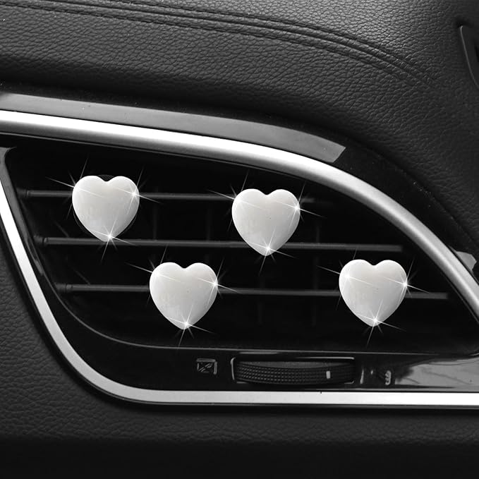 4 Pcs Heart Air Vent Clips, Cute Heart Car Air Fresheners Vents Clips Funny Car Diffuser Vent Clips Car Interior Decor Charm Cute Car Accessories Car Decoration for Women (White)