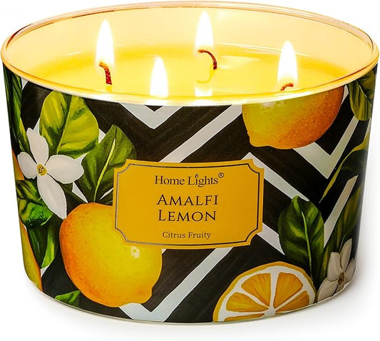 HomeLights Large jar Candle | 4-Wick Long-Lasting Scented Candles, 18oz Natural Soy Wax Candle for Home Scented, Eclectic Mixed Styles Gifts for Women & Men, Amalfi Lemon
