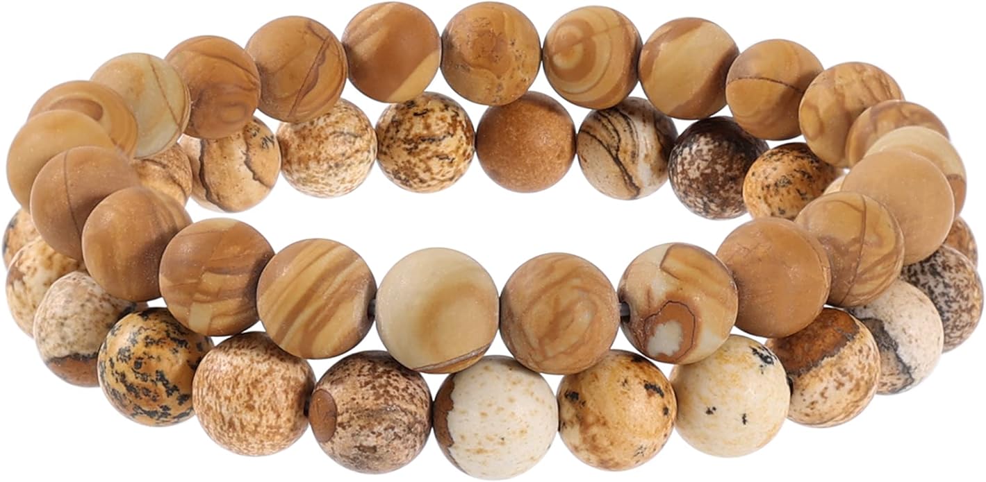 Bivei Natural Gemstone Semi Precious Healing Crystals Handmade Stretchy Round Beads Bracelet, Enhance Positive Energy