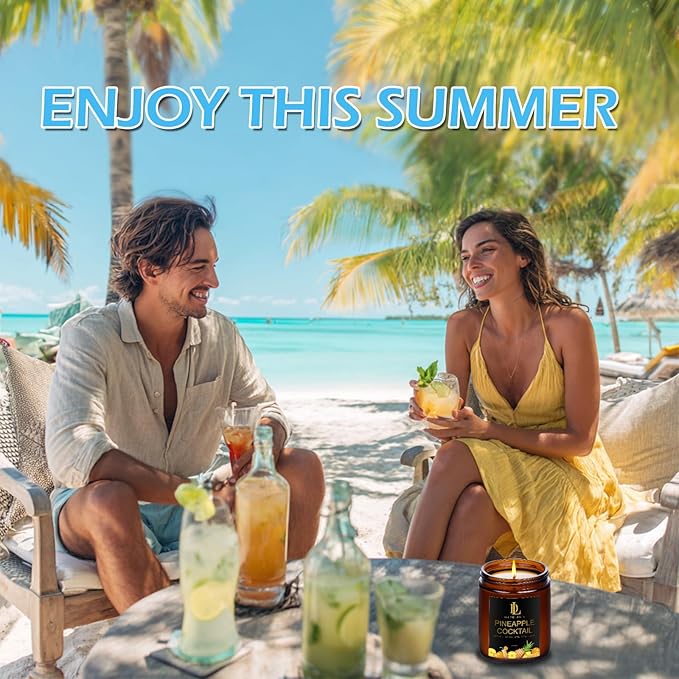 4 Pack Scented Candles Set, Natural Soy Candles for Home Scented, Gifts for Men Women Aromatherapy Candle Sets, Scents of Pink Sands/Coconut Vanilla/Bahamian Breeze/Pineapple Cocktail