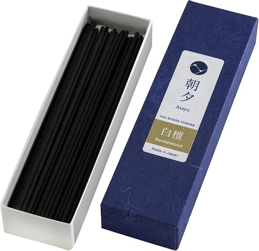 Asayu Japan Natural Low Smoke Sandalwood Incense Sticks (20gr) - Sample Size Japanese Incense for Evening Relaxation, Yoga, Meditation - Smokeless, Less Irritating, Non-Toxic
