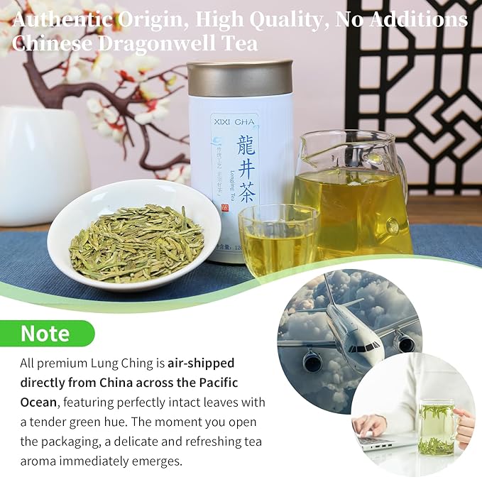 XIXICHA Longjing Tea New Tea Grade AAA Dragon Well Green Tea Loose Leaf Hangzhou Dragonwell Chinese Green Tea Fresh Bean Aroma 龙井茶 绿茶 明前龙井 茶叶 4.23oz/120g