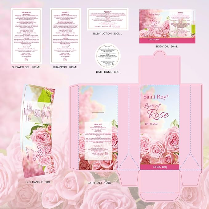 Bath Kit Christmas Gifts for Women, Spa Gifts bath Gifts for Her Rose Mother Gift Bath Set for Women, Luxury Home Spa bath and body Gift Basket, With Scents Lotion, Bath Bomb bridal shower gift basket