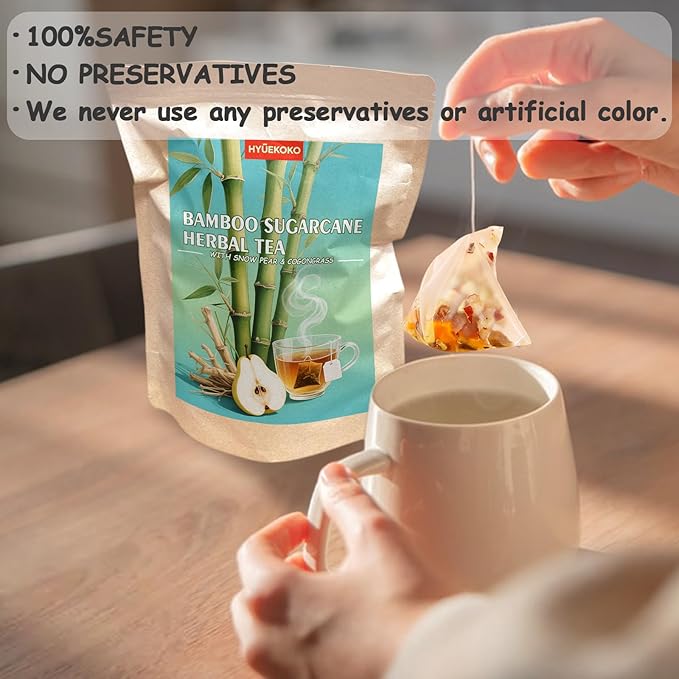 40 Bags Sugarcane Imperata Root Pear Tea, Caffeine-Free Natural Ingredients Herbal Tea Bags, Supports Lung Cleanse, No Additives, Daily Enjoyment Tea for Men & Women