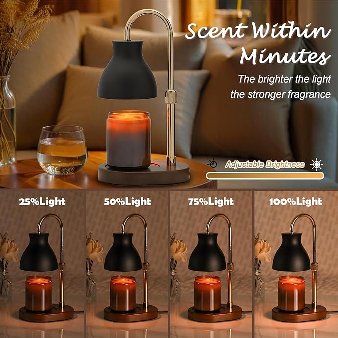 SOKCVSEA Candle Warmer Lamp - Candle Lamp Warmer Diamond Height Adjustable, Birthday Gifts for Mom Women, House Warming Gifts New Home Decor, Wax Melt Warmer with 2 Bulbs Black Gold