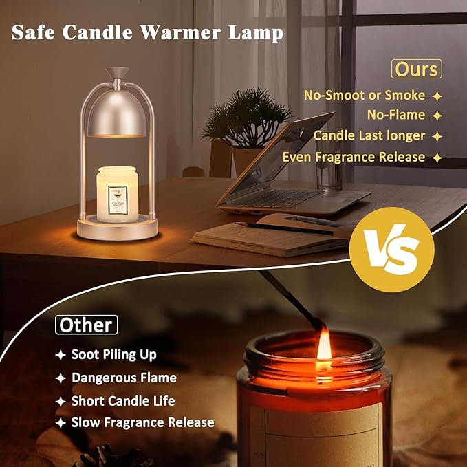 Electric Candle Warmer Lamp with Timer-Wax Warmer for Scented Jar Candles,Candle Lamp for Kitchen Home Decor, House Warming Gifts New Home,Gifts for Women(Champage Gold)