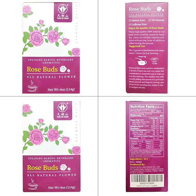 TIAN HU SHAN Rose Tea Loose Leaf, Premium Dried Rose Buds, Food Grade Natural Herbal Tea, Caffeine Free Sugar Free, 4 Ounce Pack of 1