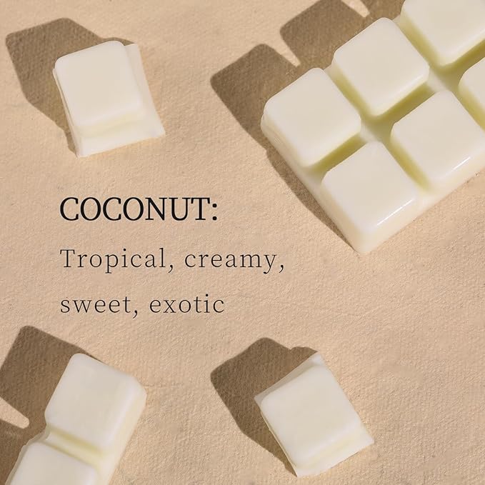 LETINE Wax Melts 10oz(4 Pack), Coconut Scented Wax Melts, 100% Soy Wax Melts Wax Cubes with All- Natural Strong & Non Toxic Essential Oil for Warmer, Gifts Set for Home Fragrance/Spa Aromatherapy