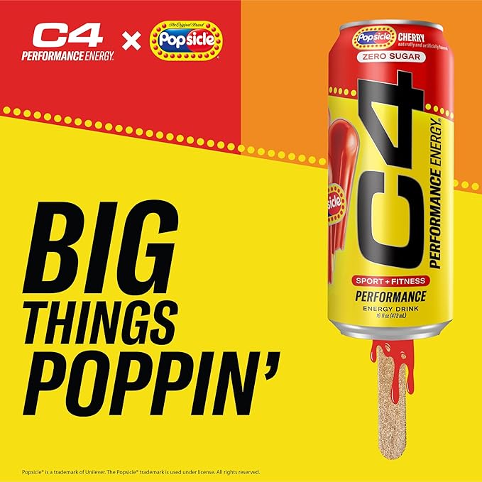 Cellucor C4 Energy Drink Cherry, Carbonated Sugar Free Pre Workout Performance Drink with no Artificial Colors or Dyes, 16 Oz, Pack of 12