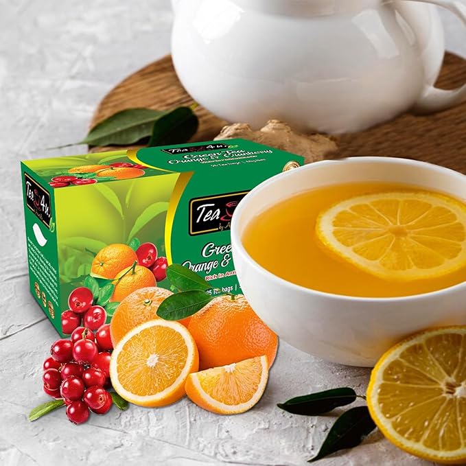 Tea4U Orange & Cranberry Flavor Green Tea - Hand Picked Leaves from Sri Lanka - Rich in Antioxidants - Smooth & Hydrating - Convenient Packaging of 25 Tea Bags