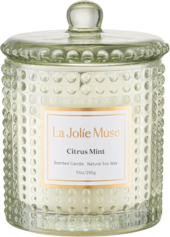 LA JOLIE MUSE Citrus Mint Candle, Summer Candles for Home Scented, Luxury Eucalyptus Candles Gifts for Women & Men, Natural Soy Wax, 75 Hours 10 OZ