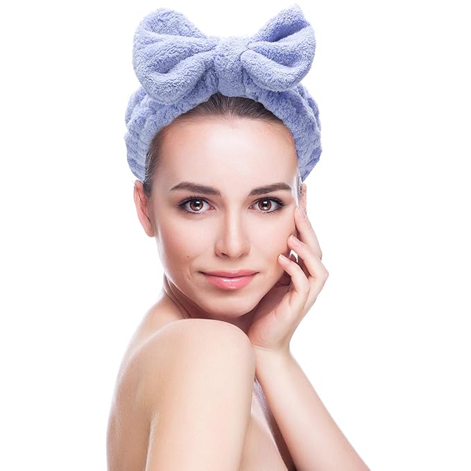 4 Pack Makeup Spa Headband Microfiber Bow Towel Soft Fluffy Washing Face Headband for Women Girls Shower Bath Skincare (Pink, Light Blue, Purple, Gray)