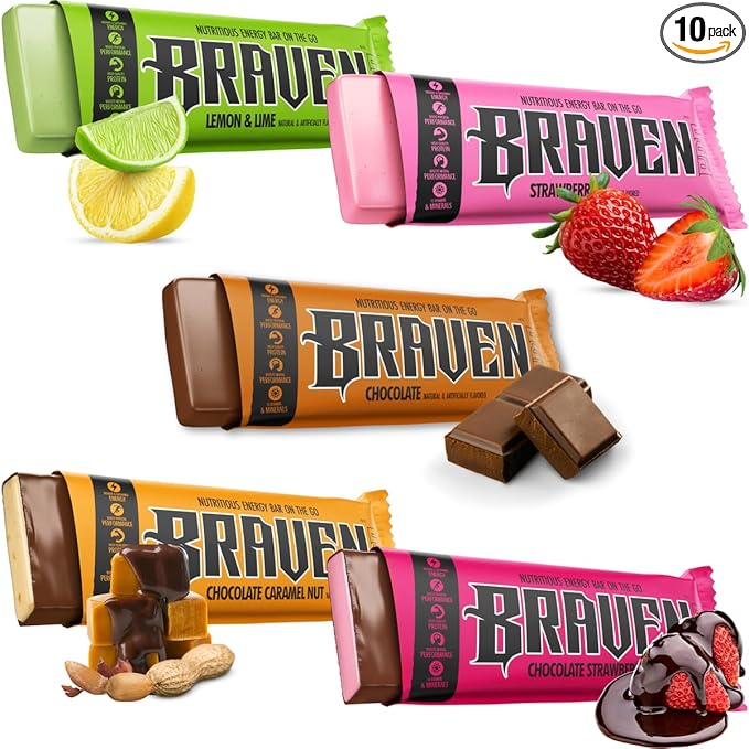 Braven Bar Variety Pack Energy Bars (1.59 oz, Pack of 10) – Energy Chews with 5g Protein – On-the-Go Fuel for Hiking, Sports, and Endurance Activities – Gluten Free Snacks for Lasting Fuel