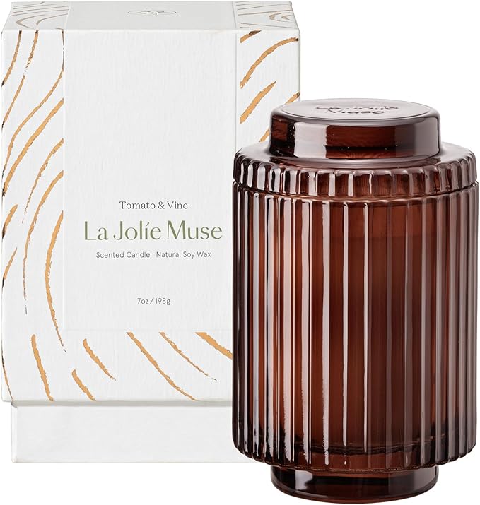 LA JOLIE MUSE Tomato & Vine Candle, Scented Candles for Home, Candle Gifts for Women & Men, Glass Jar Candle, 40 Hours Burning Time, 7oz
