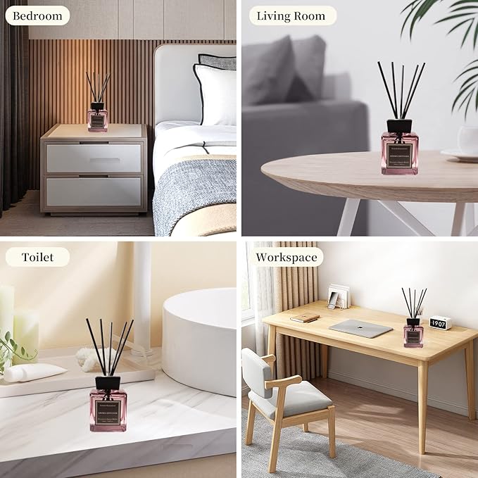 XEPTLE Jasmine Breeze Reed Diffuser Set, Eliminate Odors 7.04 oz, Air Freshener with 5 Reusable Sticks Home Fragrance for Bedroom, Scent Diffuser - Purple