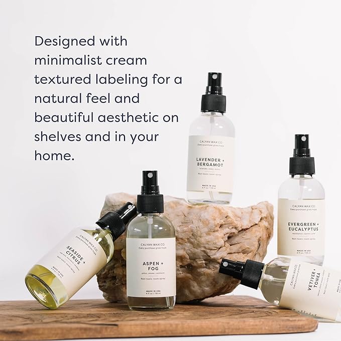 Calyan Wax Co. Non Toxic Room Spray, Evergreen + Eucalyptus Air Freshener, Non Aerosol Natural Room Mist, Aromatherapy Spray with Essential Oils, 4fl oz