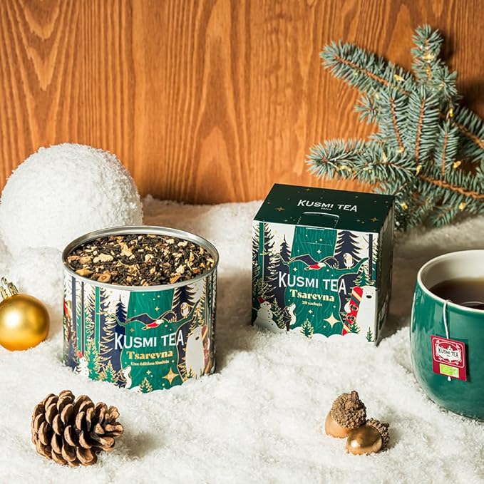 Kusmi Tea - Tsarevna Organic Christmas Tea - Flavoured Blend of Organic Black Tea, Orange and Christmas Spices - Box of 20 Tea Bags- Limited Edition - Christmas Gift