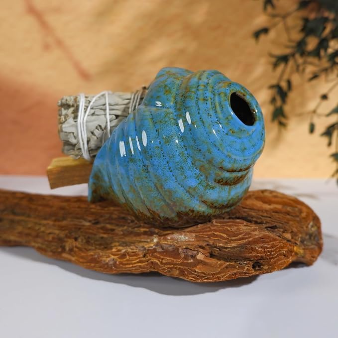 Blue Conch Chiminea Palo Santo Burner - Ceramic Smudging Bowl、Incense Chimney,Works with Sage、Incense Cones,Energy Cleansing-Thoughtful Gifts for Meditation, Altar,Spa,Yoga, Aromatherapy