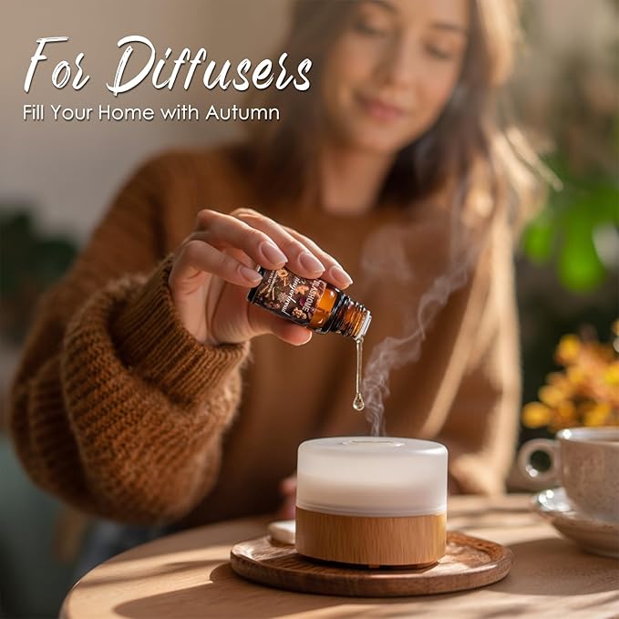 Fall Essential Oils Set | 8 Pcs Autumn Essential Oils for Diffusers for Home, Fragrance Oil for Candle, Aromatherapy Gift Set | Pumpkin Pie, Cinnamon, Apple Cider, Vanilla, Fall Leaf & More