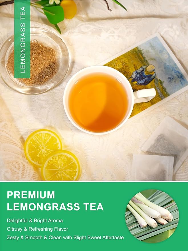 TeeLux Lemongrass Tea Bags, Pure & Natural Lemongrass Herbal Tea, Refreshing & Smooth Taste, Caffeine Free, 100 Count