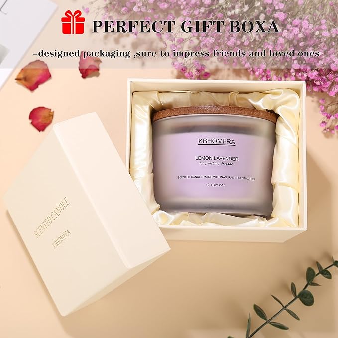 Scented Candle for Home, Lemon Lavender Essential Oils Fragrant, Soy Wax 12.4oz Large Capacity,3-Wick 70 Hours Burn,for Festival Luxury Gift,Sleep Relaxation Ambience