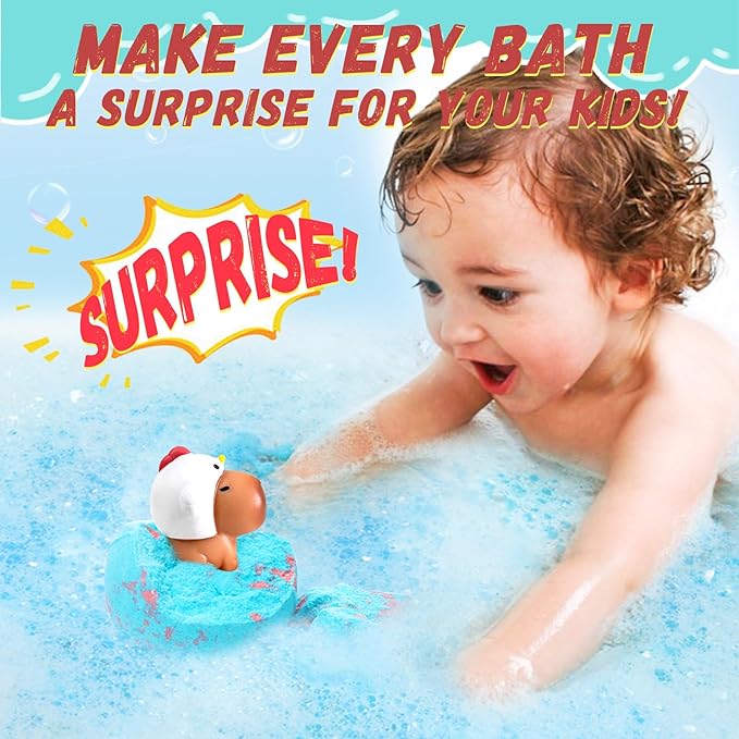 Bath Bombs for Kids with Surprise Inside Organic Bath Bombs Set for Girls Boys with Capybara Toys Inside Ideal Kids Birthday Christmas Easter Gift