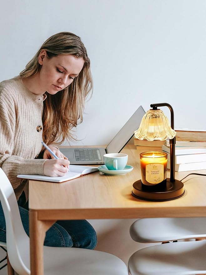 Flower Candle Warmer Lamp with Timer - Adjustable Height Wax Melt Warmer for Scented Jar Candles Light, Women Birthday Gifts for Mom, House Warming Gifts New Home Vintage Room Decor, Black