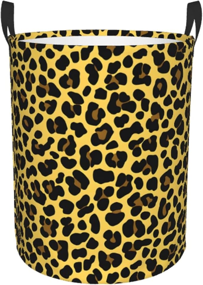 Laundry Basket Golden Leopard Print Collapsible Large Capacity, 63L Dirty Clothes Basket Durable Lightweight Hamper With Handles Ideal For Clothes,Toys Home Organization19.6 * 15.7in